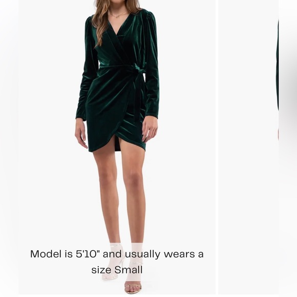 August Sky Women’s Long Sleeve Velvet Faux Wrap Mini Dress/Frock-M HunterGreen - Picture 7 of 7